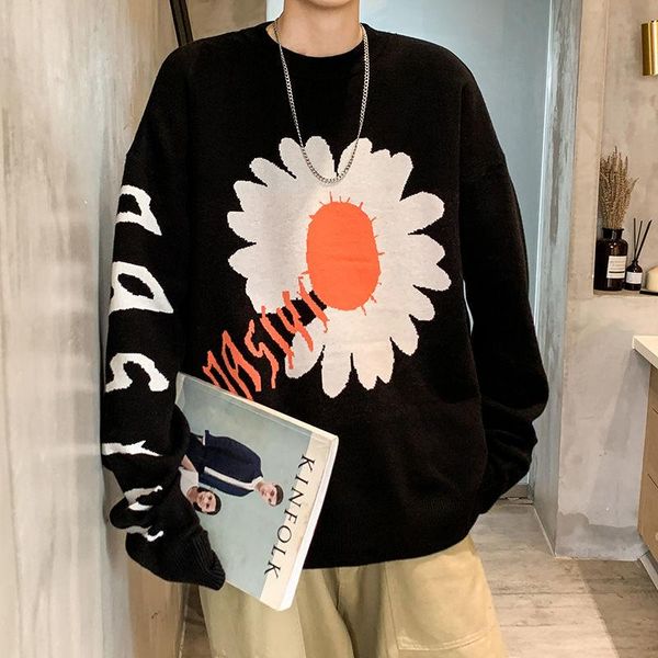 men's sweaters printed daisy sweater loose fashion casual pullover long sleeve o-neck black jacquard knitted autumn winter, White;black
men's sweaters printed daisy sweater loose fashion casual pullover long sleeve o-neck black jacquard knitted autumn winter, White;black