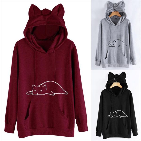 women hoodies cat ear solid hoodies long sleeve hoodie hooded sweatshirt pullover oversized hoodie clothes gothic 20, Black 
women hoodies cat ear solid hoodies long sleeve hoodie hooded sweatshirt pullover oversized hoodie clothes gothic 20, Black