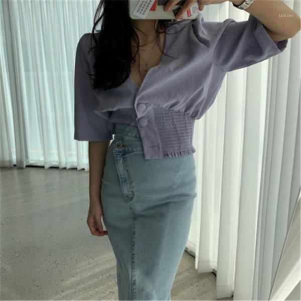 women's blouses & shirts blouse for women summer 2021 v-neck high waist solid color short with button simple elegant korean style chic, White
women's blouses & shirts blouse for women summer 2021 v-neck high waist solid color short with button simple elegant korean style chic, White