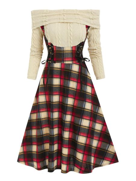 casual dresses wipalo women dress plus size off the shoulder lace up plaid 2 in 1 vestidos autumn gothic mixed media party, Black;gray
casual dresses wipalo women dress plus size off the shoulder lace up plaid 2 in 1 vestidos autumn gothic mixed media party, Black;gray