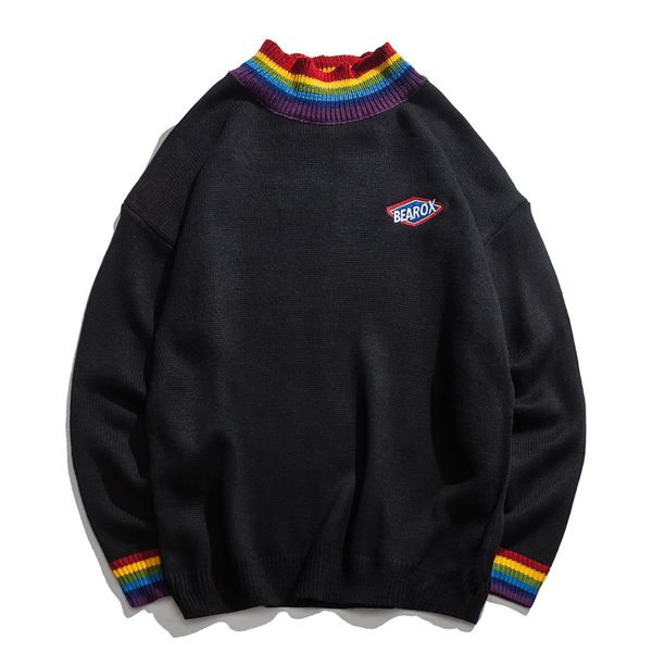 fashionable rainbow collar pullover men's sweater 2019 winter loose style sweater for men high street sweaters black white, White;black
fashionable rainbow collar pullover men's sweater 2019 winter loose style sweater for men high street sweaters black white, White;black