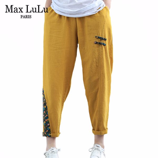max lulu chinese fashion style 2020 summer ladies vintage streetwear womens casual patchwork pants female floral linen trousers 1017, Black;white
max lulu chinese fashion style 2020 summer ladies vintage streetwear womens casual patchwork pants female floral linen trousers 1017, Black;white