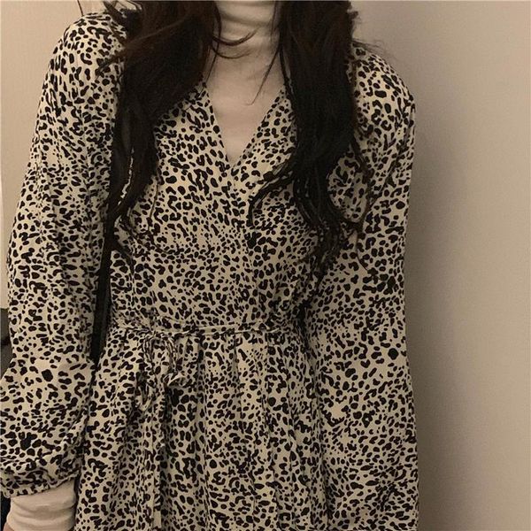 women spring elegant v neck leopard long wrap bandage chiffon dress waistbelt full sleeve high waist a-line, Black;gray
women spring elegant v neck leopard long wrap bandage chiffon dress waistbelt full sleeve high waist a-line, Black;gray