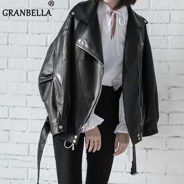 women's classic motorcycle biker faux leather jacket loose coat with pockets female causl pleated lantern sleeve coats, Black
women's classic motorcycle biker faux leather jacket loose coat with pockets female causl pleated lantern sleeve coats, Black