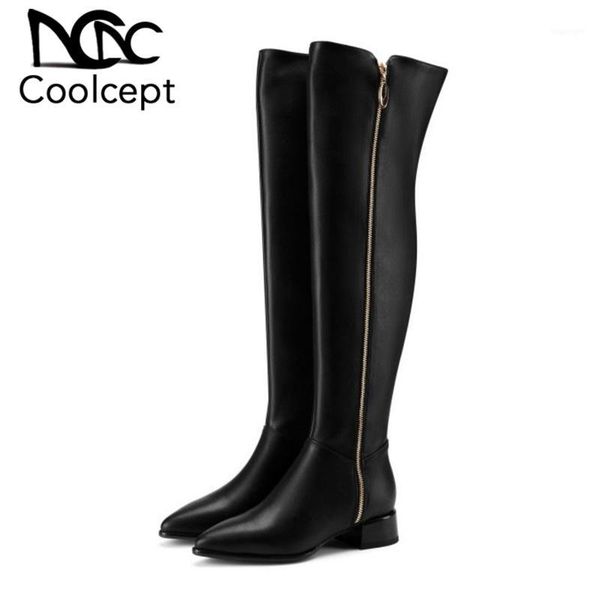 boots coolcept women over knee genuine leather zipper flats pointed toe retro shoes woman office winter botas size 35-431, Black
boots coolcept women over knee genuine leather zipper flats pointed toe retro shoes woman office winter botas size 35-431, Black