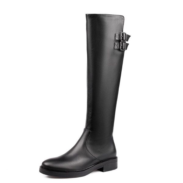 layer cowhide double buckle knee-length boots, low-heel side zipper leather knight boots, autumn winter fashion street shoes, Black
layer cowhide double buckle knee-length boots, low-heel side zipper leather knight boots, autumn winter fashion street shoes, Black
