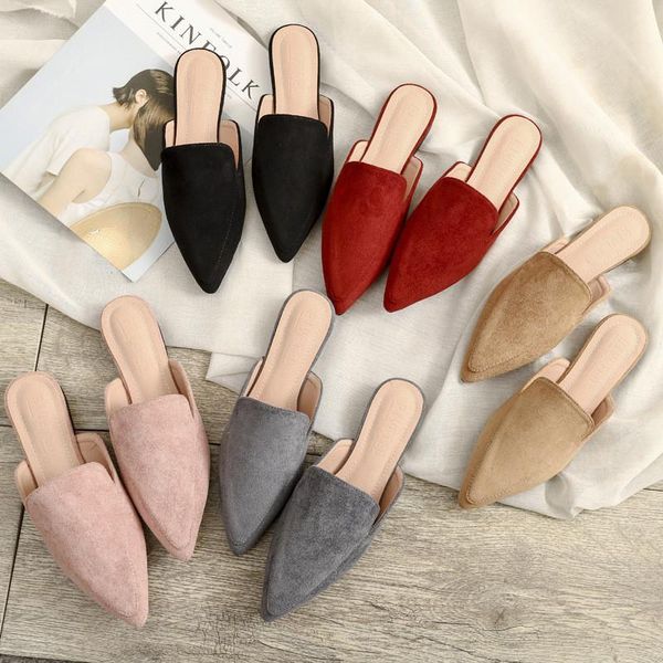 slippers wholesale women's mules shoes fashion low-heeled pointed lazy female suede designer slides ladies summer home flip flop, Black 
slippers wholesale women's mules shoes fashion low-heeled pointed lazy female suede designer slides ladies summer home flip flop, Black
