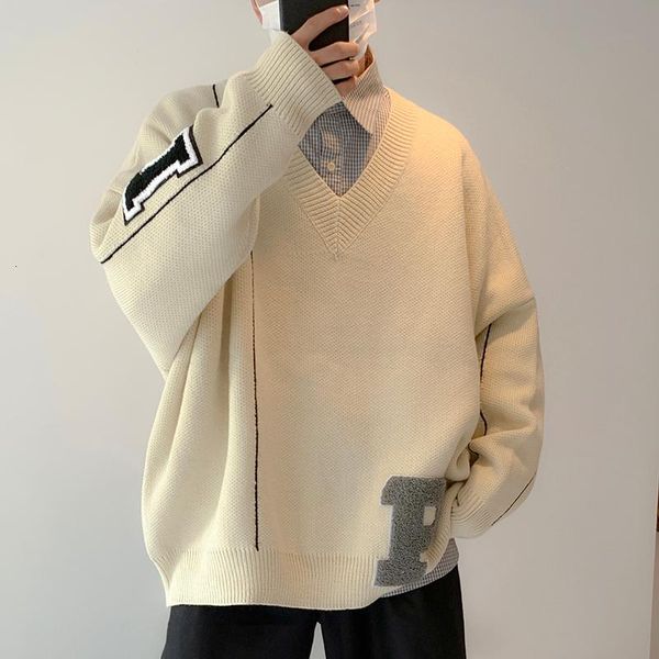 winter loose lazy letter v-neck sweater boys hong kong style casual trend korean version of wild sweater coat, White;black
winter loose lazy letter v-neck sweater boys hong kong style casual trend korean version of wild sweater coat, White;black