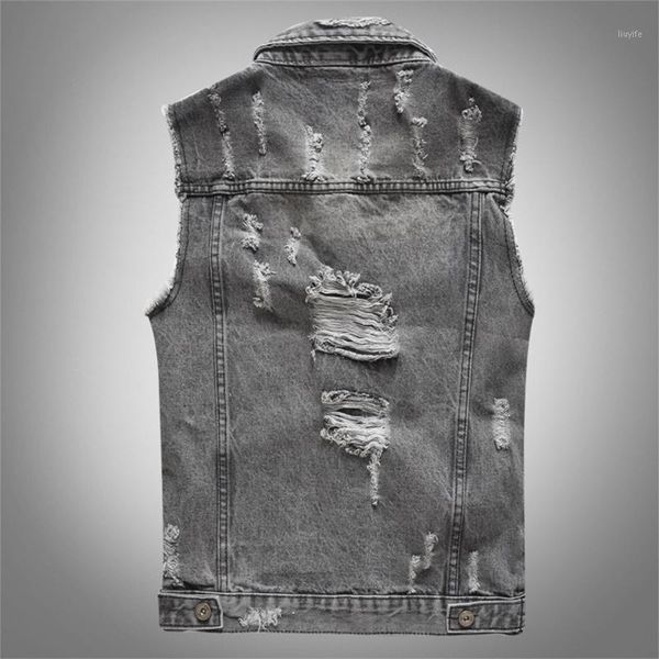 men's gray holes ripped jean vest slim sleeveless fringe denim tank fashion waistcoat1, Black;white
men's gray holes ripped jean vest slim sleeveless fringe denim tank fashion waistcoat1, Black;white