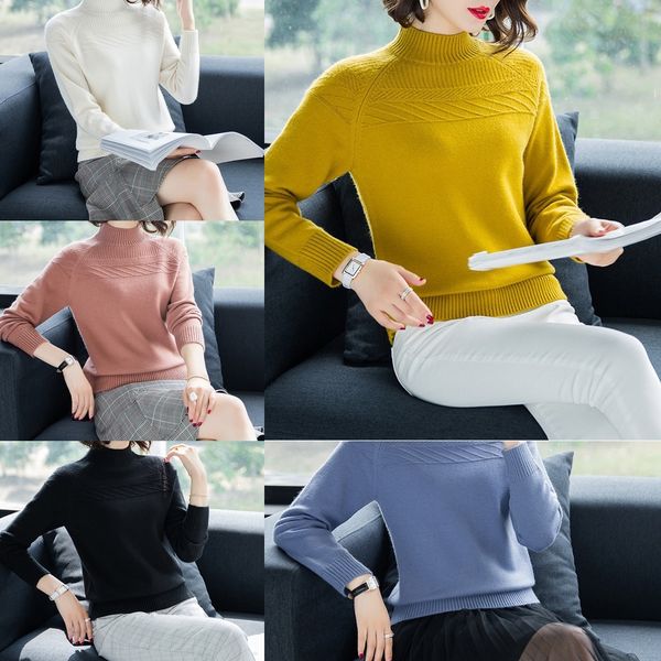 new long sleeve pullover half high neck women's korean slim pullover jacquard jacquard sweater with bottom sweater paext, White;black
new long sleeve pullover half high neck women's korean slim pullover jacquard jacquard sweater with bottom sweater paext, White;black
