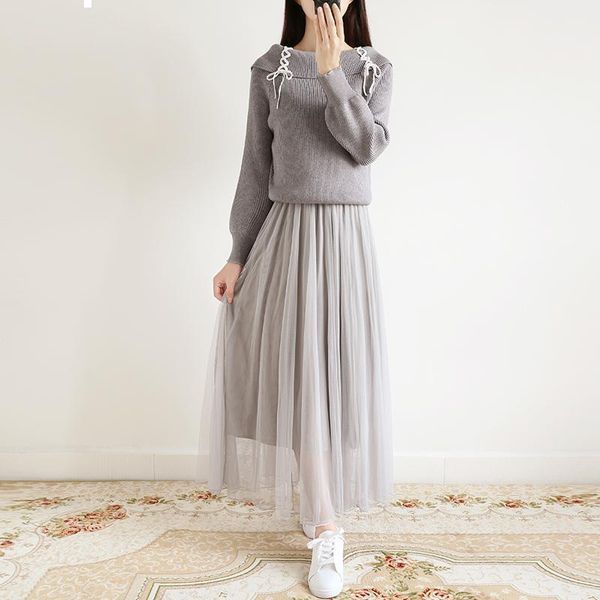 2021 new beginning autumn retro sweater net thread skirt long suit elegant high 4 colour mesh dress of two parts y467 8i6n, Gray
2021 new beginning autumn retro sweater net thread skirt long suit elegant high 4 colour mesh dress of two parts y467 8i6n, Gray