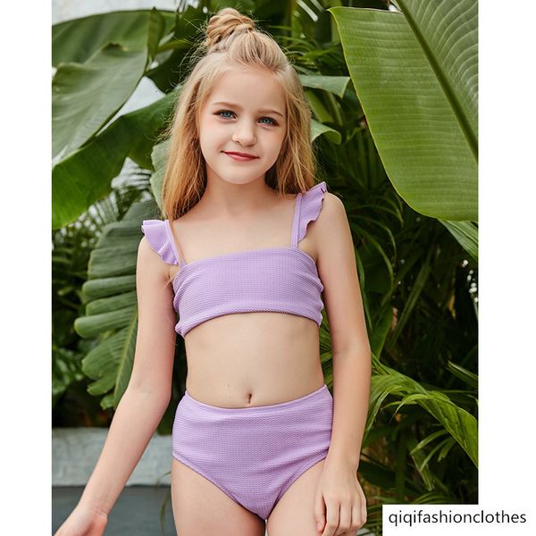 2021 single children's high waist solid color girls' split swimsuit, White;black
2021 single children's high waist solid color girls' split swimsuit, White;black