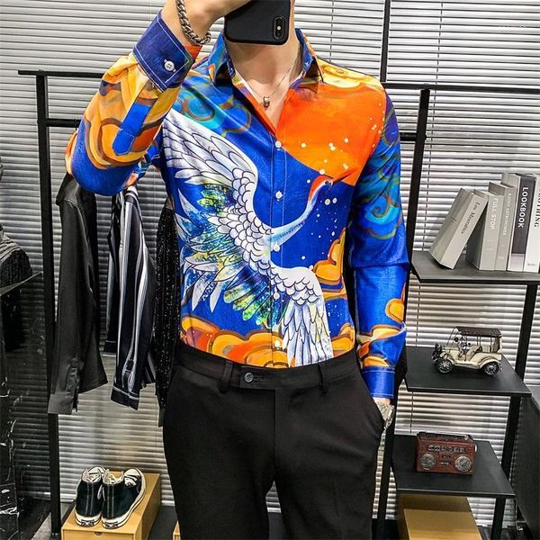 korean digital print shirts for men clothing 2021 spring new long sleeve slim fit casual camisas de hombre red/blue1, White;black 
korean digital print shirts for men clothing 2021 spring new long sleeve slim fit casual camisas de hombre red/blue1, White;black