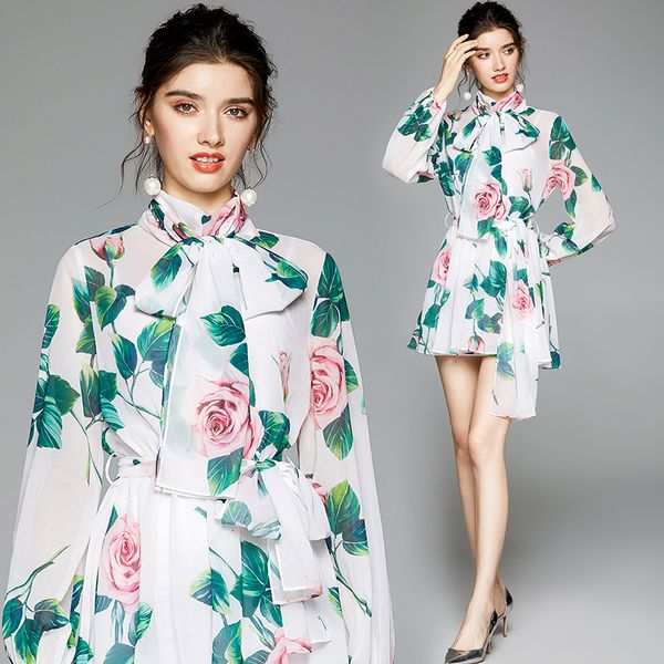 2021 new merchall autumn runway mini women lantern sleeve bow tie collar flower print belt chiffon holiday beach es 2jmf, Black;gray
2021 new merchall autumn runway mini women lantern sleeve bow tie collar flower print belt chiffon holiday beach es 2jmf, Black;gray