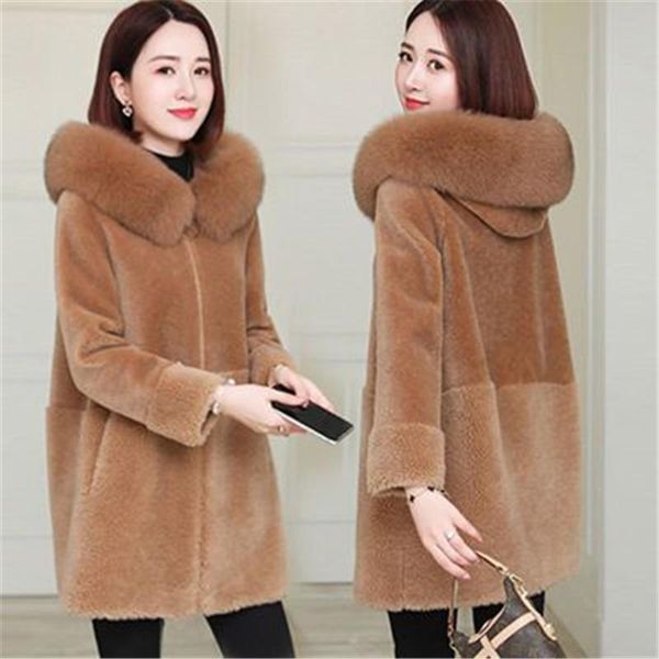 women's fur & faux 2021 sheep shearling coat mid-length autumn winter collar hooded thick warmth slim-fit female trend 175, Black
women's fur & faux 2021 sheep shearling coat mid-length autumn winter collar hooded thick warmth slim-fit female trend 175, Black