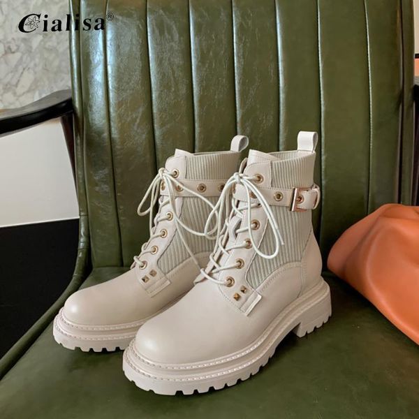 cialisa ankle boots for women genuine leather chunky heel lace up fashion metal decoration patchwork high heel round toe boot, Black
cialisa ankle boots for women genuine leather chunky heel lace up fashion metal decoration patchwork high heel round toe boot, Black