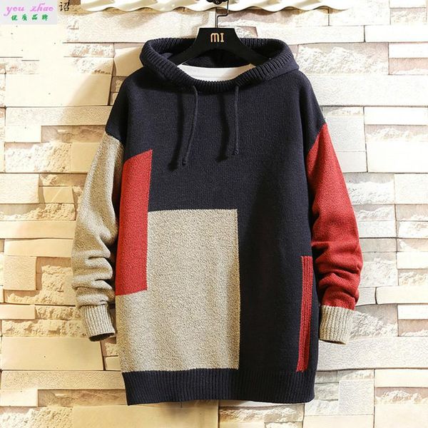 fashion knitted sweater hooded trendy pullover fall men's casual patchwork street wear, White;black
fashion knitted sweater hooded trendy pullover fall men's casual patchwork street wear, White;black