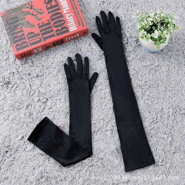 finger long women' satin black full gloves ceremonial performance finger extended gloves bridal wedding gloves, Blue;gray 
finger long women' satin black full gloves ceremonial performance finger extended gloves bridal wedding gloves, Blue;gray
