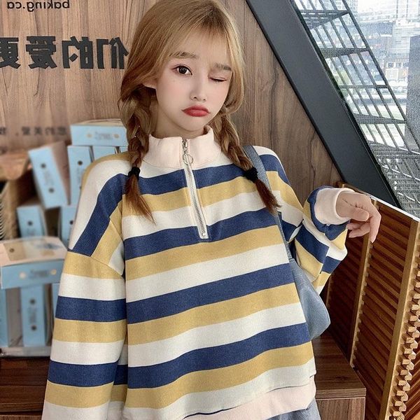women's hoodies & sweatshirts autumn korean style thin stand collar short zipper large size loose striped long sleeve pullover women cl, Black
women's hoodies & sweatshirts autumn korean style thin stand collar short zipper large size loose striped long sleeve pullover women cl, Black