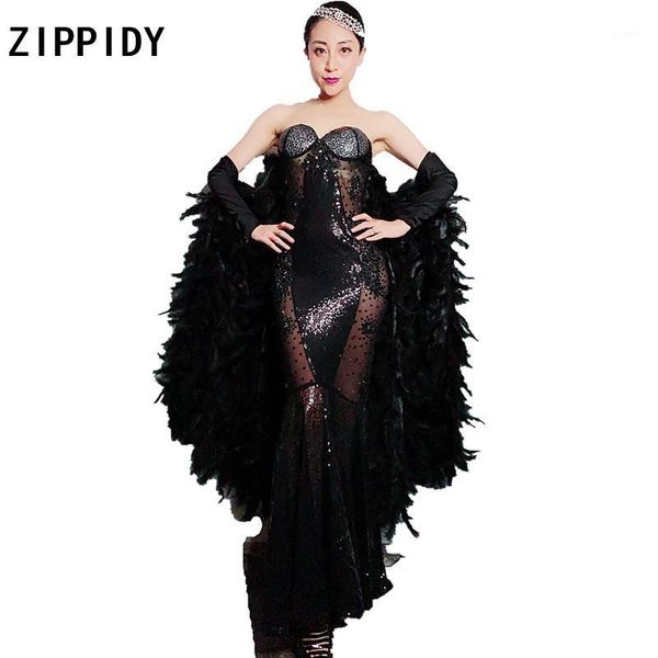sparkly black rhinestones feather sleeves see through strapless dress nightclub women singer mesh dress cosplay party1, Black;gray
sparkly black rhinestones feather sleeves see through strapless dress nightclub women singer mesh dress cosplay party1, Black;gray