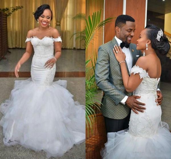 custom off shoulder lace mermaid wedding dresses 2021 with appliques sweep train ruffles tulle lace up back bridal gowns, White
custom off shoulder lace mermaid wedding dresses 2021 with appliques sweep train ruffles tulle lace up back bridal gowns, White