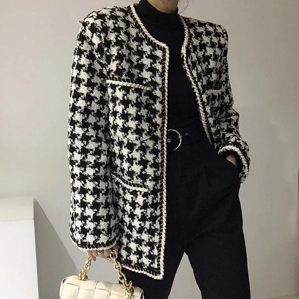 women's wool & blends 2021 houndstooth tweed coat women plaid autumn winter lace-up loose female long sleeve o-neck woolen&blend chic c, Black
women's wool & blends 2021 houndstooth tweed coat women plaid autumn winter lace-up loose female long sleeve o-neck woolen&blend chic c, Black