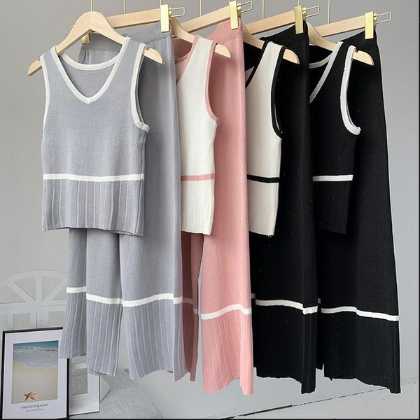 summer knitted tank high waist wide leg pants set women sleeveless v neck vest crop mid calf length two piece, Gray
summer knitted tank high waist wide leg pants set women sleeveless v neck vest crop mid calf length two piece, Gray