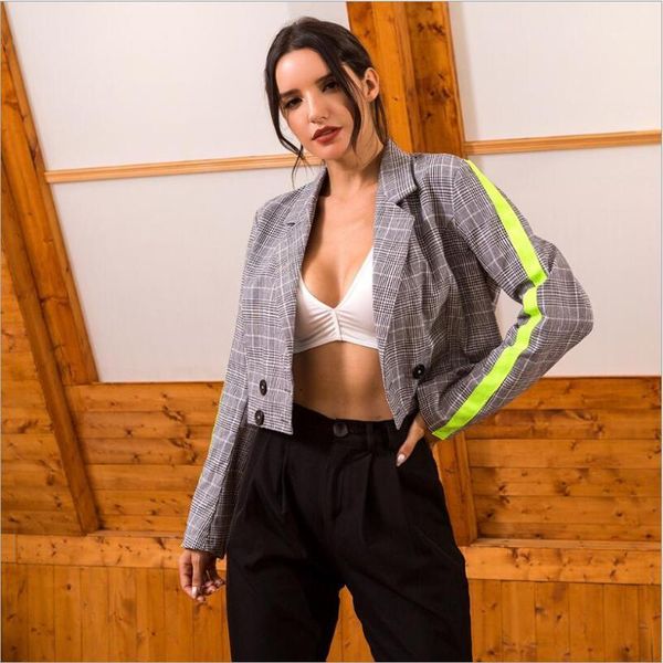 fashion plaid panel contrast buttons buttoned navel blazer fashion business women's blazer suit coat1, White;black
fashion plaid panel contrast buttons buttoned navel blazer fashion business women's blazer suit coat1, White;black