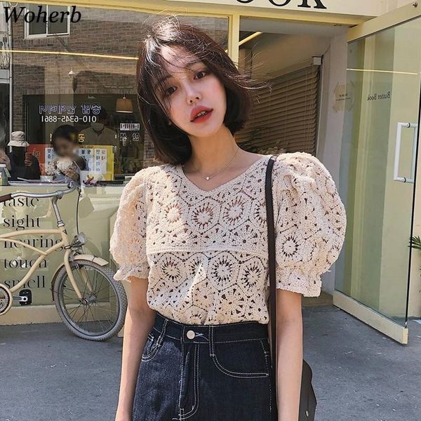 woherb blusas mujer de moda summer new korean clothes elegant hollow out shirt puff sleeve see through blouses sweet y200622, White
woherb blusas mujer de moda summer new korean clothes elegant hollow out shirt puff sleeve see through blouses sweet y200622, White