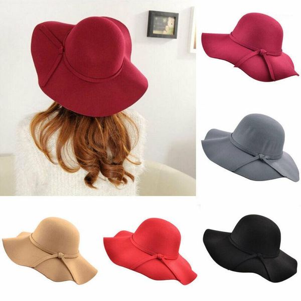 wide brim hats women lady vintage soft wool felt bowler fedora hat floppy cloche 2021 fashion candy color sun cap modern1, Blue;gray
wide brim hats women lady vintage soft wool felt bowler fedora hat floppy cloche 2021 fashion candy color sun cap modern1, Blue;gray