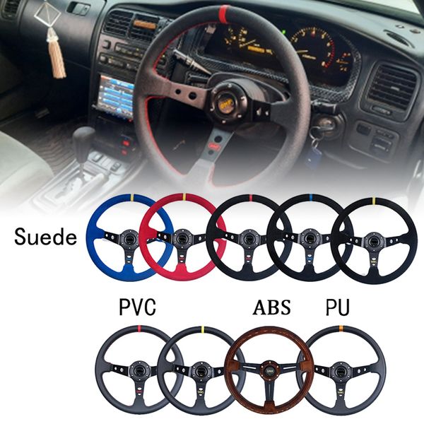 

universal 14 inch 350mm suede car racing steering wheels deep corn drifting sport steering wheel horn button with logo 3 color