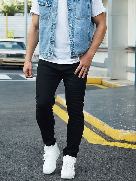 men slant pockets skinny jeans y9gq#, Blue