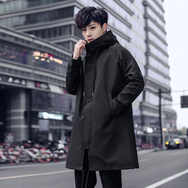 autumn windbreaker men loose fit hoody trench casual safari style mid long coat teenager outerwear trench solid colors plus size1, Tan;black 
autumn windbreaker men loose fit hoody trench casual safari style mid long coat teenager outerwear trench solid colors plus size1, Tan;black
