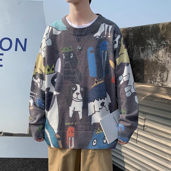 japanese men's sweater round neck long sleeve loose winter pullover men's clothing cartoon pattern couples sweaters, White;black
japanese men's sweater round neck long sleeve loose winter pullover men's clothing cartoon pattern couples sweaters, White;black