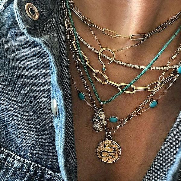 chains 7 pcs/set bohemian necklaces set personality palm pattern snake gem crystal bead gold chain necklace women jewelry, Silver
chains 7 pcs/set bohemian necklaces set personality palm pattern snake gem crystal bead gold chain necklace women jewelry, Silver