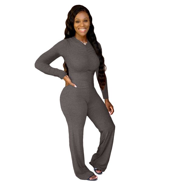 women folds solid color jumpsuit o-neck long sleeve rompers ladies wide leg pants jumpsuit, Black;white
women folds solid color jumpsuit o-neck long sleeve rompers ladies wide leg pants jumpsuit, Black;white