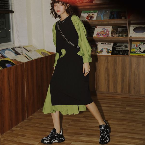 lanmrem new autumn and winter fashion round neck full sleeves black and green spliced fake two pieces dress wn60806m 201126, Black;gray
lanmrem new autumn and winter fashion round neck full sleeves black and green spliced fake two pieces dress wn60806m 201126, Black;gray