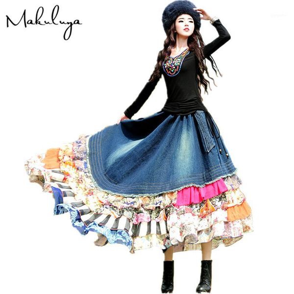 makuluya women bohemian asymmetrical denim patchwork chiffon ruffles maxi long skirts spring autumn winter summer female l61, Black
makuluya women bohemian asymmetrical denim patchwork chiffon ruffles maxi long skirts spring autumn winter summer female l61, Black