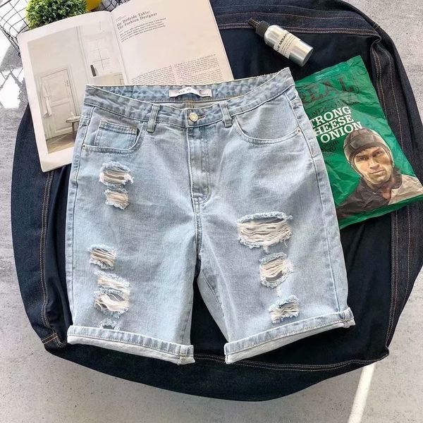 4lage ripped shorts shorts men's fashion pants loose fashion 5 points slim ankle-length style light color cropped nine nine denim korea, Blue
4lage ripped shorts shorts men's fashion pants loose fashion 5 points slim ankle-length style light color cropped nine nine denim korea, Blue