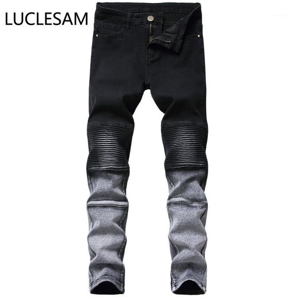 mens gradient denim pants pleated stretch fashion biker pencil jeans for men 2020 casual streetwear male slim fit moto trousers1, Blue
mens gradient denim pants pleated stretch fashion biker pencil jeans for men 2020 casual streetwear male slim fit moto trousers1, Blue