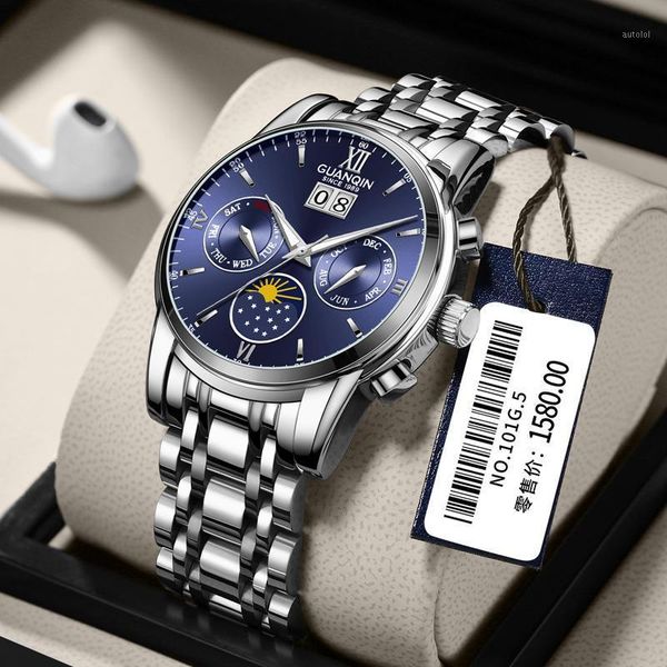 new guanqin sapphire mechanical watch men moon phase luminous hands leather strap wristwatches automatic watch male dropship1, Slivery;brown
new guanqin sapphire mechanical watch men moon phase luminous hands leather strap wristwatches automatic watch male dropship1, Slivery;brown