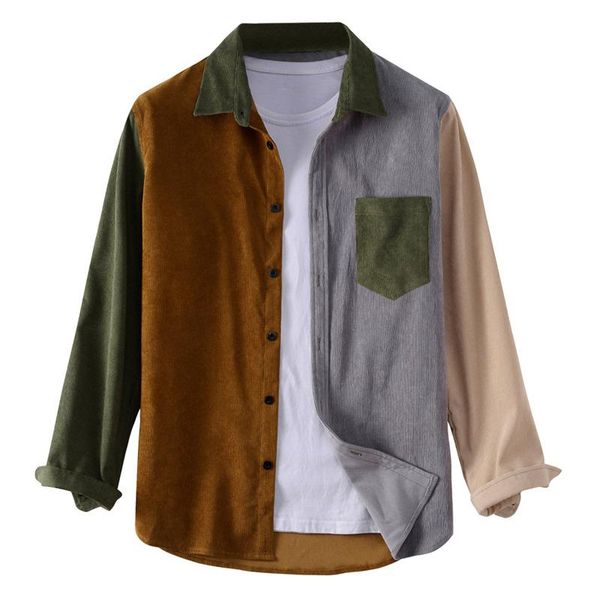 men's casual shirts mens colorblock patchwork corduroy man lapel long sleeve with pocket for men clothes, White;black
men's casual shirts mens colorblock patchwork corduroy man lapel long sleeve with pocket for men clothes, White;black
