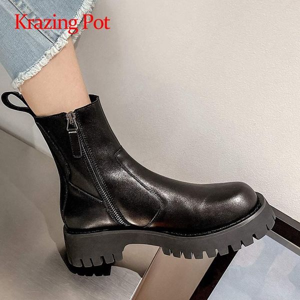 boots krazing pot winter genuine leather waterproof energy med square heel round toe zipper daily wear keep warm ankle l35, Black
boots krazing pot winter genuine leather waterproof energy med square heel round toe zipper daily wear keep warm ankle l35, Black