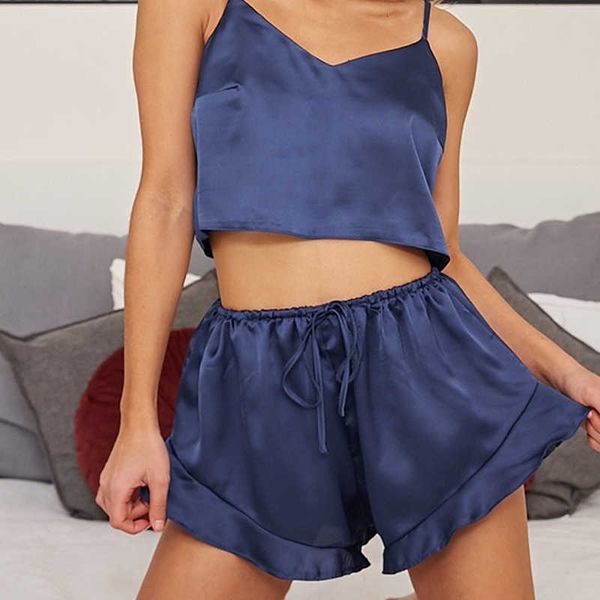 women's sleepwear satin pajama set v-neck pyjamas sleeveless cami and lotus leaf ee comfortable shorts two piece sets, Black;white
women's sleepwear satin pajama set v-neck pyjamas sleeveless cami and lotus leaf ee comfortable shorts two piece sets, Black;white