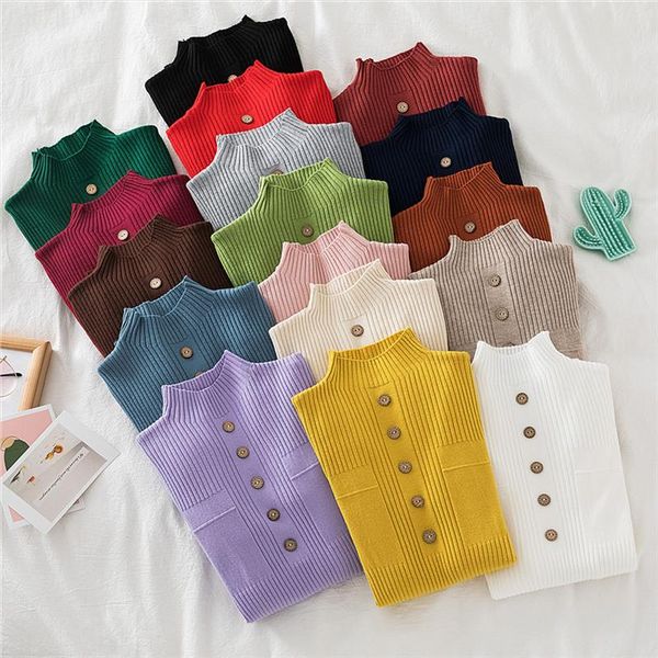 knit sweater womens 2020 autumn winter korean turtleneck button sweater women pullover sweater base solid color slim pullovers, White;black
knit sweater womens 2020 autumn winter korean turtleneck button sweater women pullover sweater base solid color slim pullovers, White;black