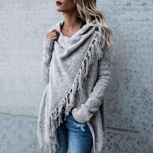 women fashion tassel hem sweater cardigans autumn spring knit irregular long sleeve solid color poncho and capes, White;black
women fashion tassel hem sweater cardigans autumn spring knit irregular long sleeve solid color poncho and capes, White;black