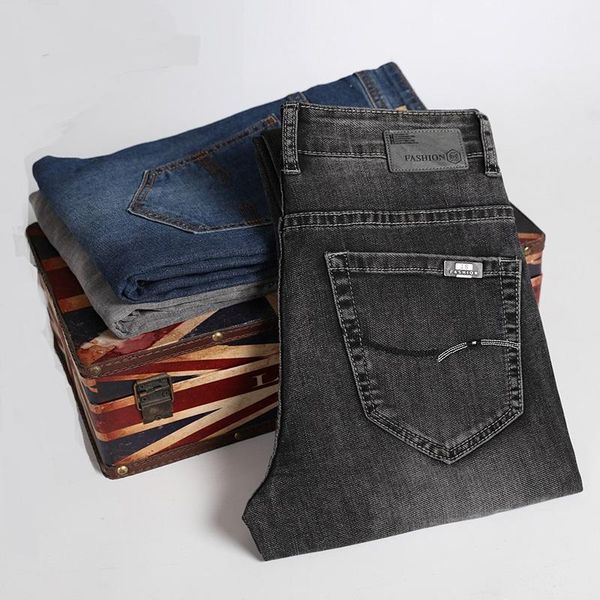 men's jeans regular elasticity cut business male pants casual straight fit dark gray stretch men jeans trousers 40, Blue
men's jeans regular elasticity cut business male pants casual straight fit dark gray stretch men jeans trousers 40, Blue