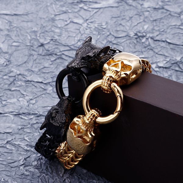 xmas gifts 91g heavy golden stainless steel biker black wolf skull shiny bracelet double row figaro chain bangle 12mm 9 inch
xmas gifts 91g heavy golden stainless steel biker black wolf skull shiny bracelet double row figaro chain bangle 12mm 9 inch