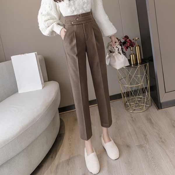 autumn winter solid woolen women's formal harem pants button 2020 new high waist office lady ankle-length chic pants pocket, Black;white
autumn winter solid woolen women's formal harem pants button 2020 new high waist office lady ankle-length chic pants pocket, Black;white