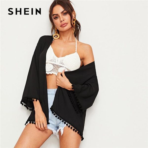 women's blouses & shirts shein solid pompom trim kimono 2021 black chiffon boho women spring autumn long sleeve longline kimono1, White 
women's blouses & shirts shein solid pompom trim kimono 2021 black chiffon boho women spring autumn long sleeve longline kimono1, White